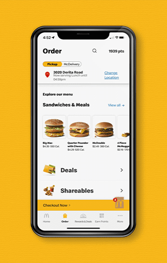 A mobile phone showing the order page of a restaurant.