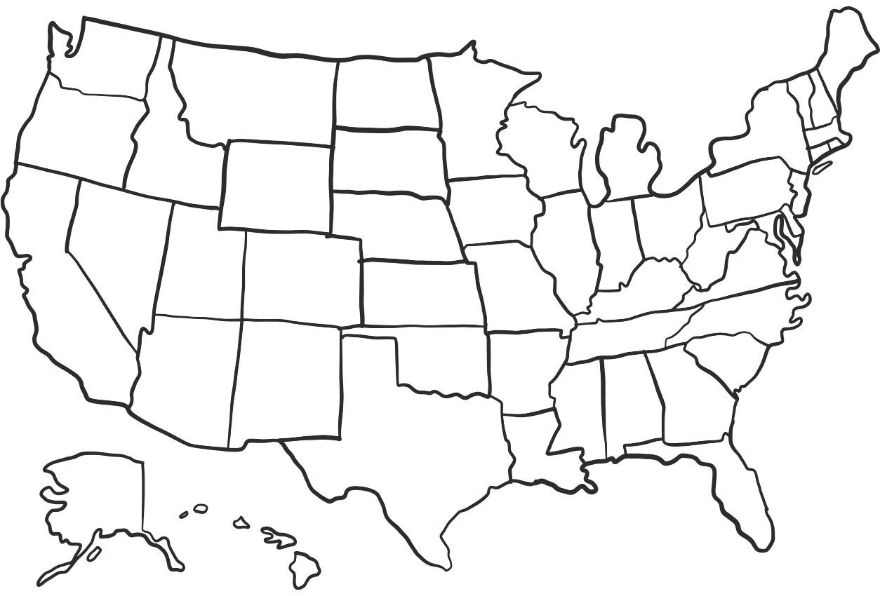 A map of the united states with each state labeled.