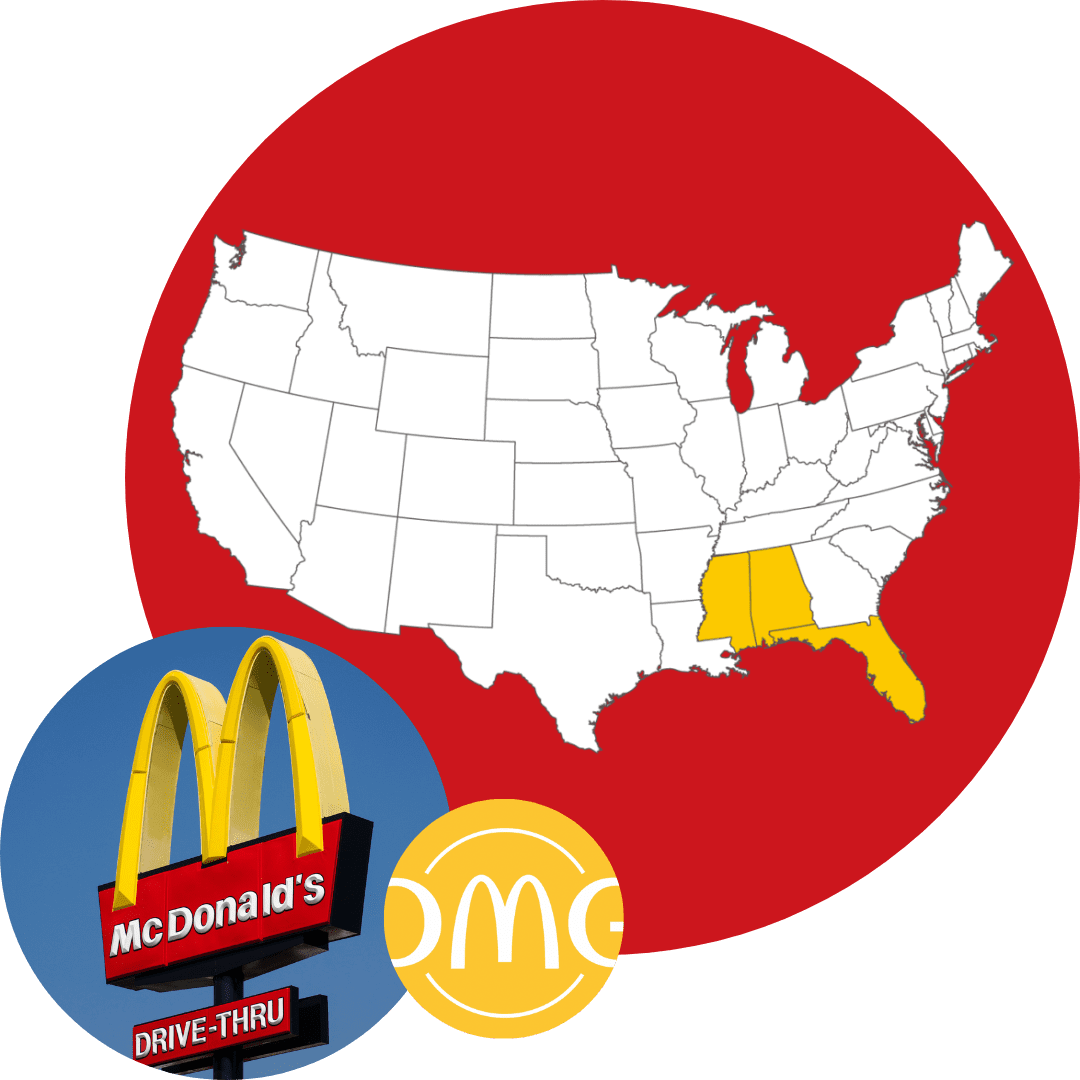 A map of the united states with mcdonald 's and a logo